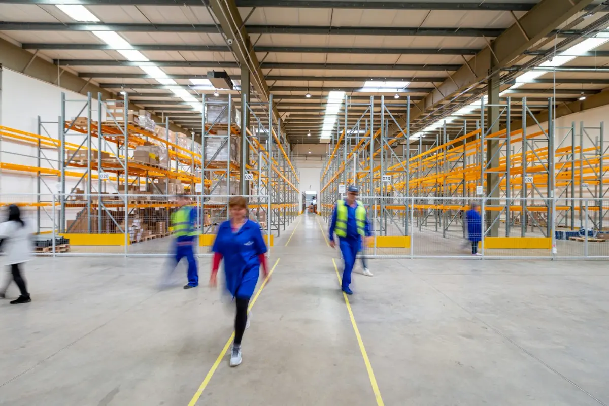Modernes Logistiklager mit Mitarbeitern