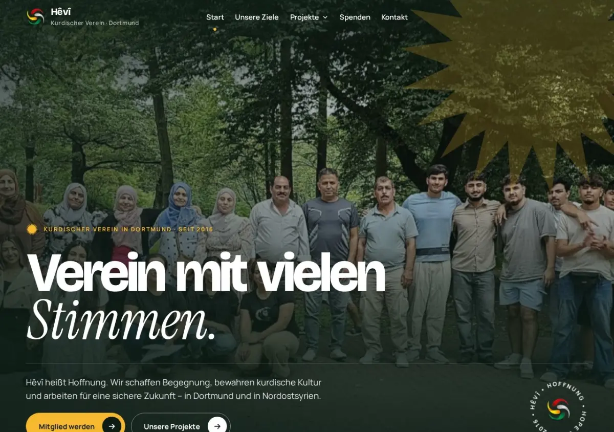 Website des Kurdischen Vereins Hêvî e. V. aus Dortmund